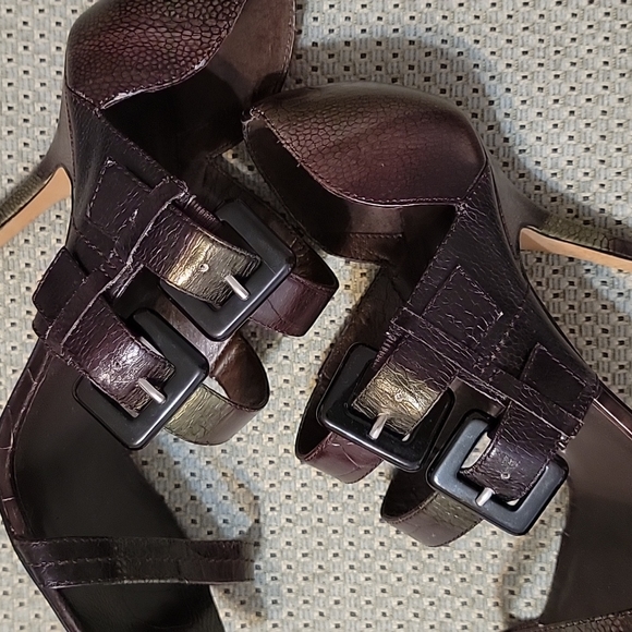 *NEW* HYPE "Blanca" Brown&Green Embossed Leather Buckle Heeled Sandals *Y2K* 8.5 - Picture 7 of 15